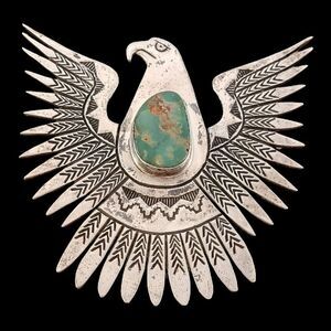 Vintage Navajo Large Eagle Thunderbird Royston Turquoise Bolo Tie